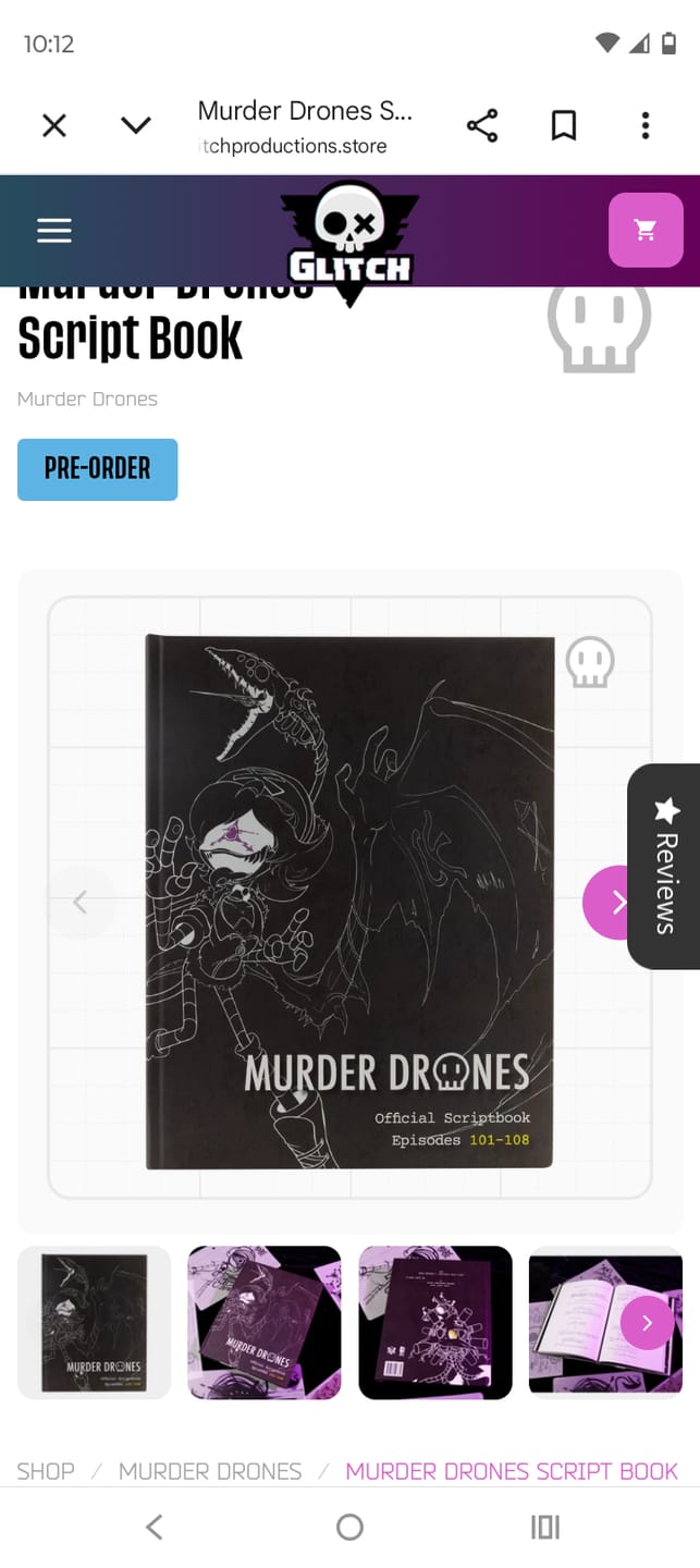 Customer photo review of Murder Drones Script Book