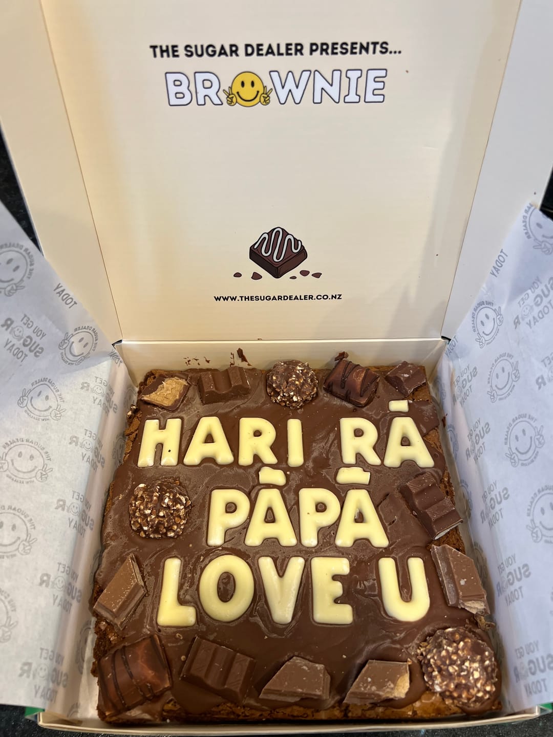 Customer photo review of Custom message chocolate fiend brownie