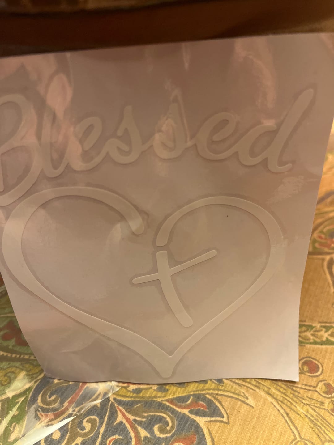 Customer photo review of Christianartworkshop Blessed Heart & Cross Accent Car Sticker: A Gentle Nudge to Pause and Pray