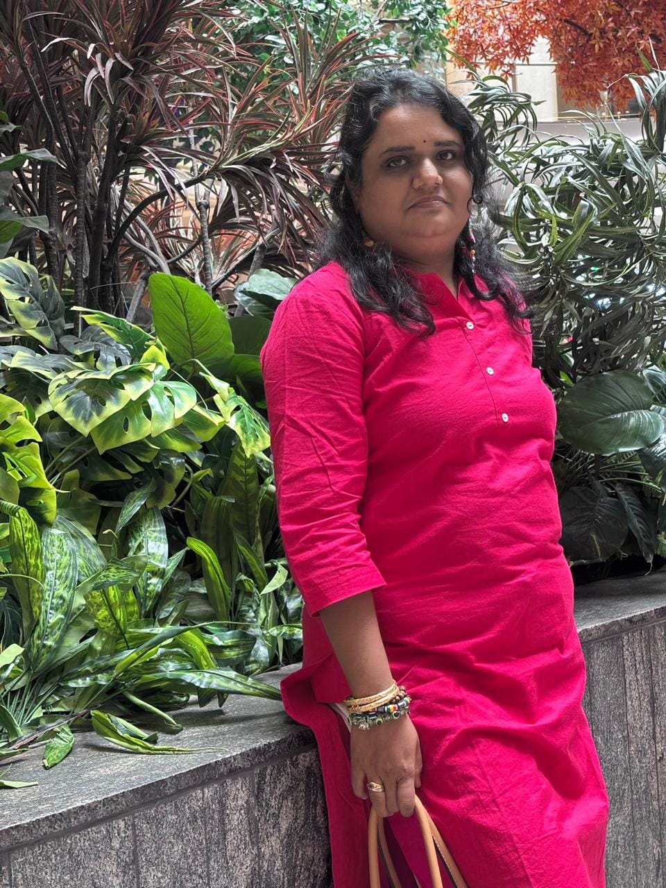 Customer photo review of Women Hot Pink Airy Linen Long Kurta