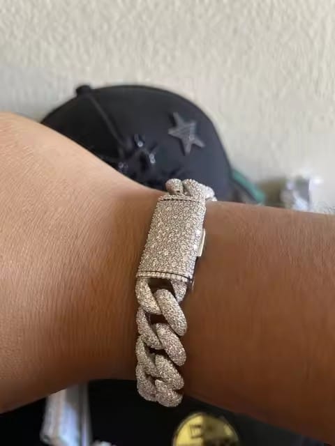 Customer photo review of 14MM Mosaic Setting Moissanite Diamond Cuban Link Bracelet
