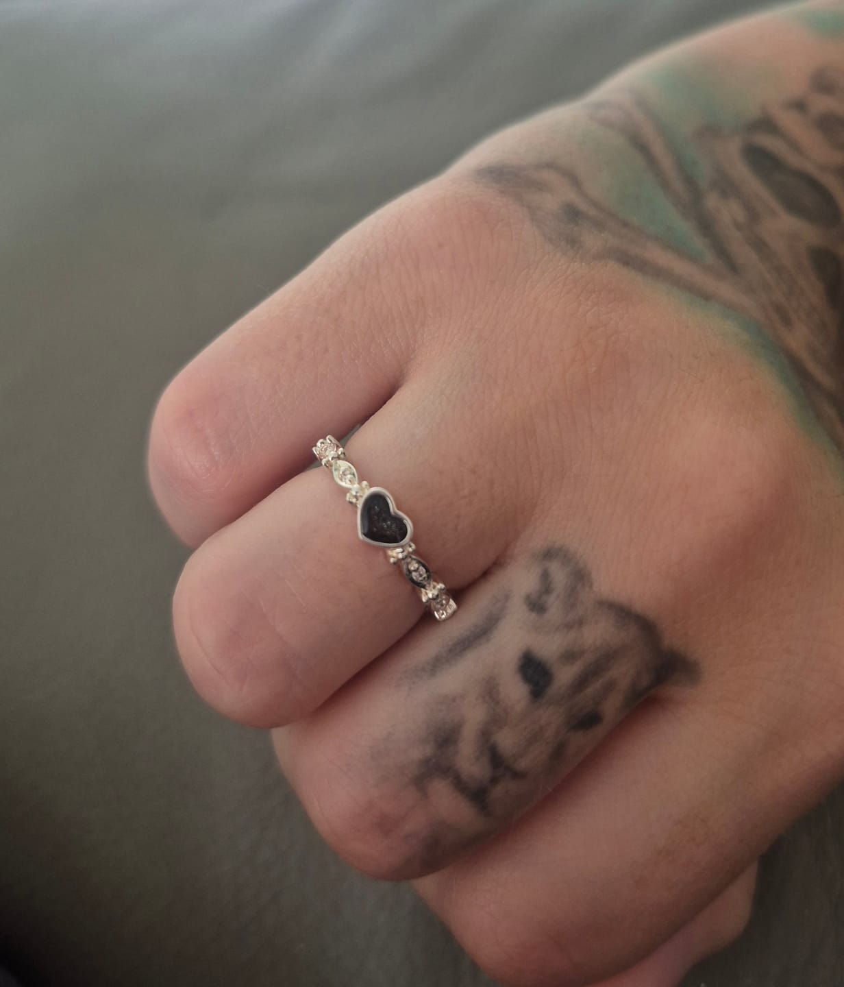 Customer photo review of Dainty heart and almond stones ring