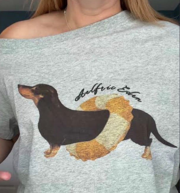 Customer photo review of Aelfric Eden Dachshund Off-The-Shoulder Tee