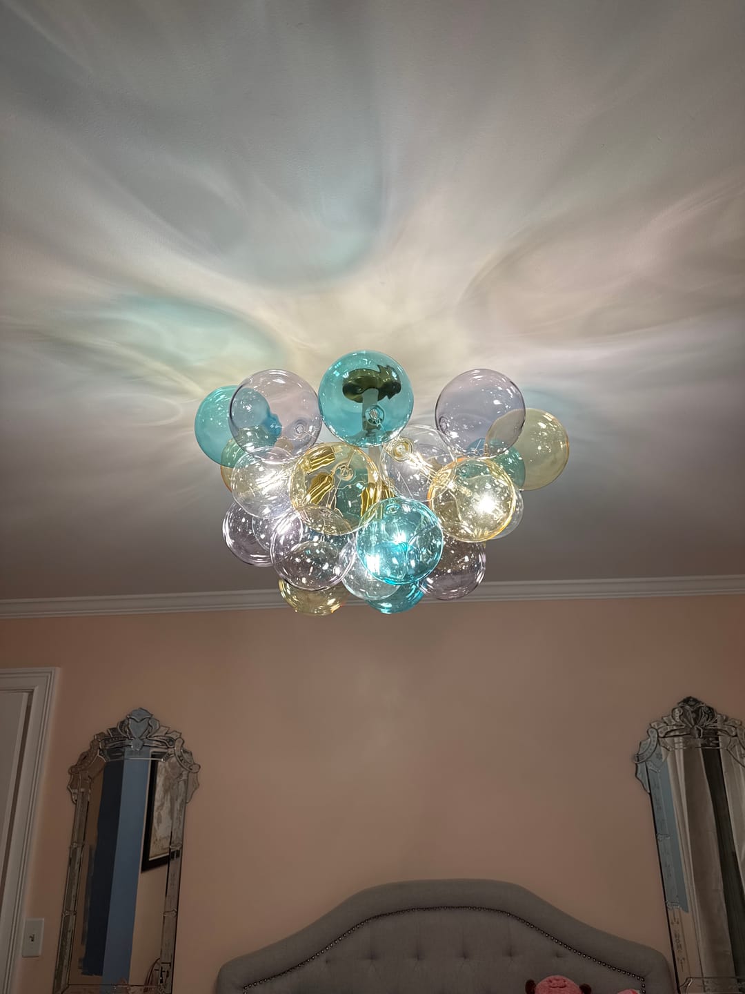 Customer photo review of Art Deco Colorful Glass Cluster Bubble Semi Flush Chandelier