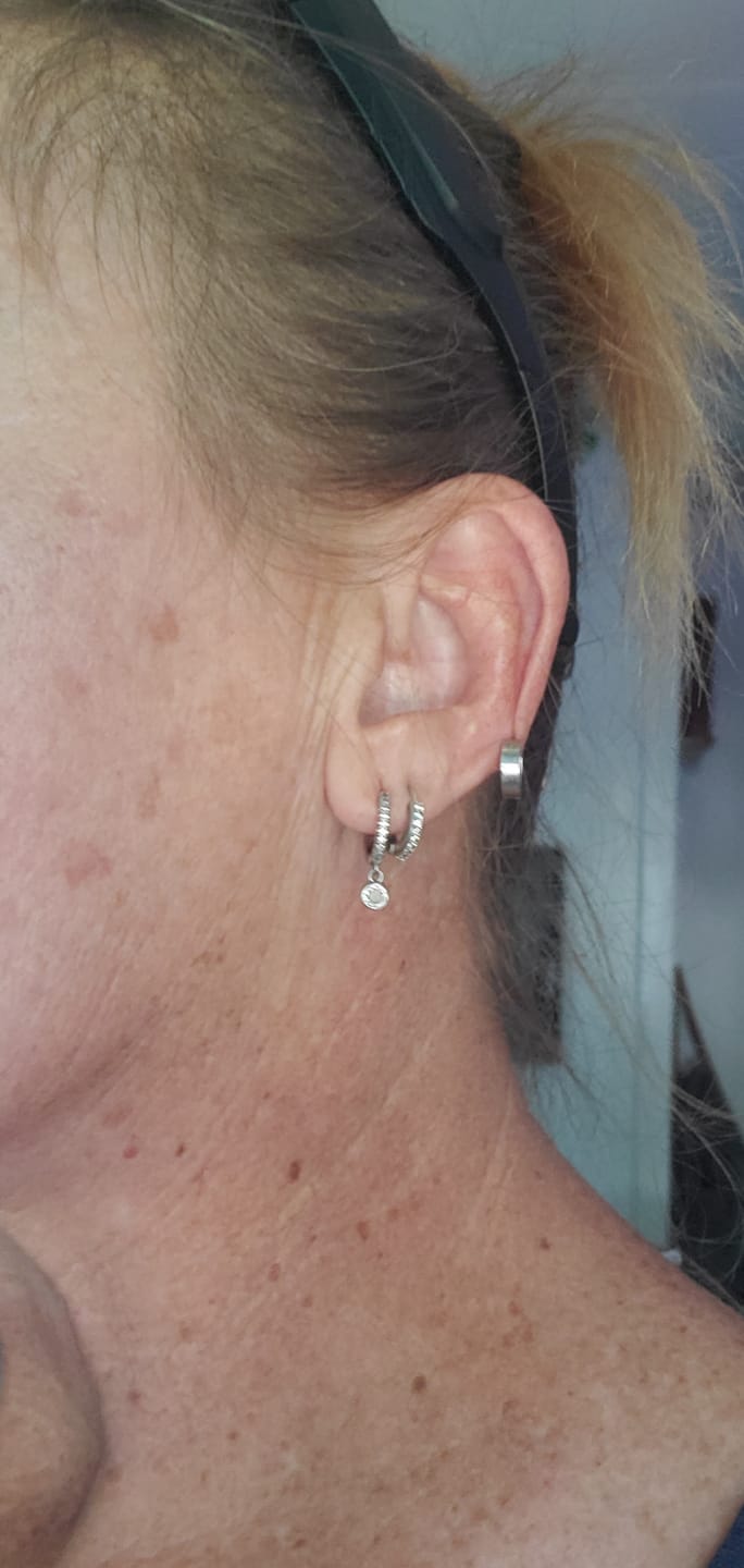 Customer photo review of Sapphire Drop Hoop Earrings