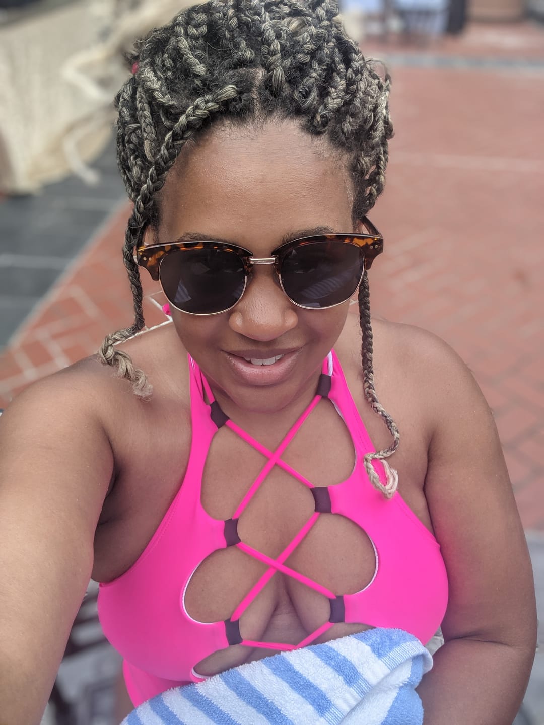 Customer photo review of Neon Tan Lines Plunge One Piece Swimsuit
