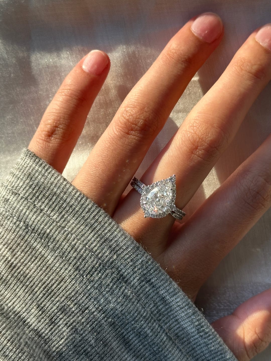 Customer photo review of S925 3.0Ct Stunning Halo Pear Cut Stackable Romantic Ring Sets For Date Nights