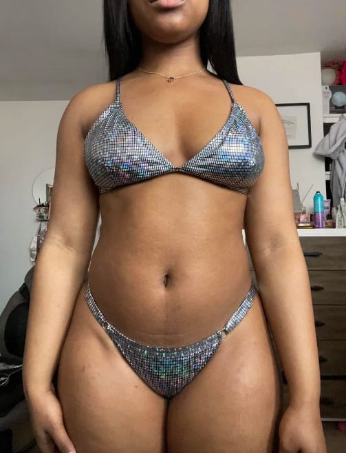 Customer photo review of Split Swimsuit Symphony Bronzing Sexy Backless Swimsuit Bikini 2 Pieces Set