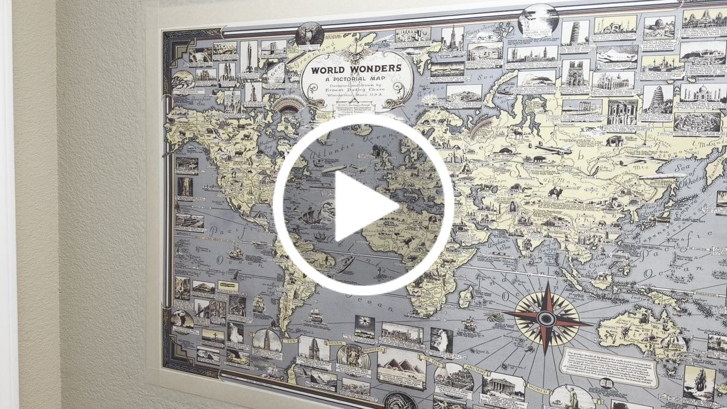 Customer video review of Old Seven Wonders of the World Atlas Map, 1939 - Ancient and Modern - Pyramids, Empire State, Stonehenge