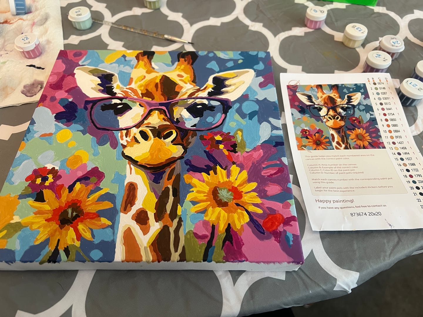 Customer photo review of Mini Paint by Number with Frame - Cool Giraffe with Flowers