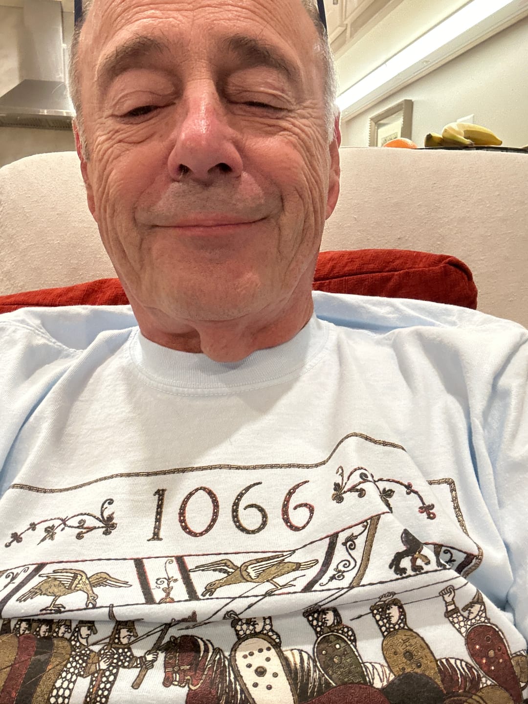 Customer photo review of 1066 Never Forget Old English Tapestry Premium Tee