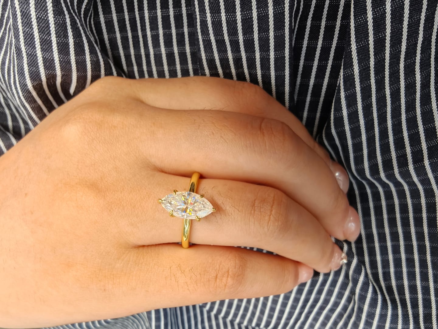 Customer photo review of S925 Moissanite 1.0Ct~3.0Ct Marquise Cut Solitaire Yellow Gold Promise Ring For Women