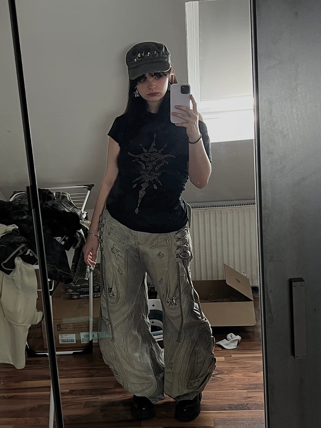 Customer photo review of Deconstructed Flared Patchwork Denim Jeans White(HL6380)