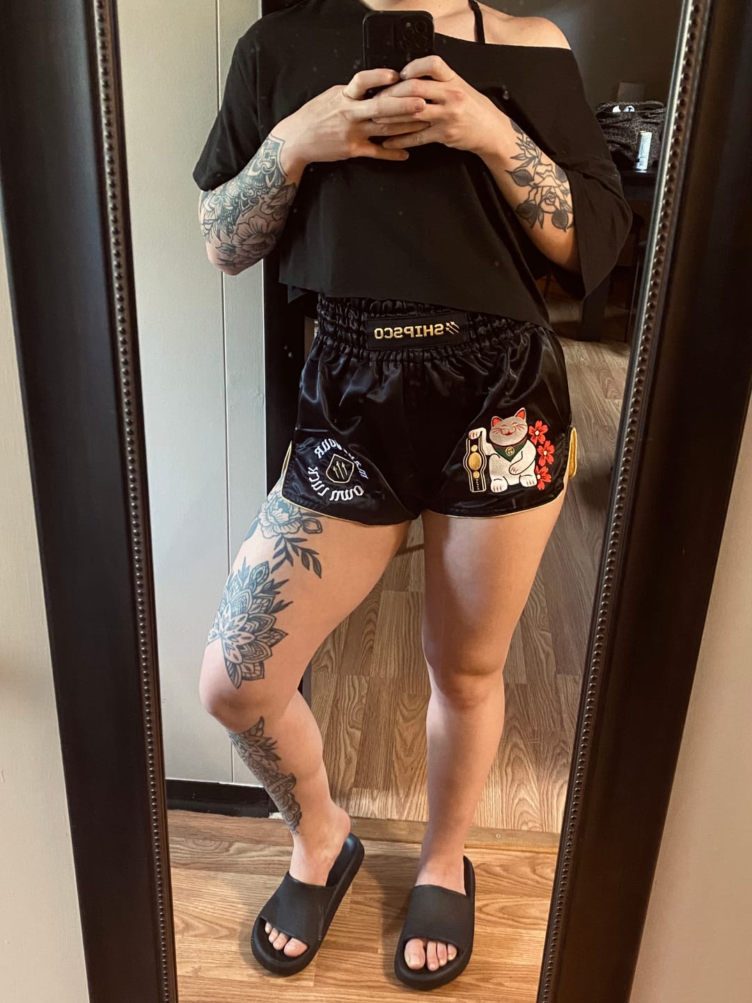 Customer photo review of Money Cat Muay Thai Shorts