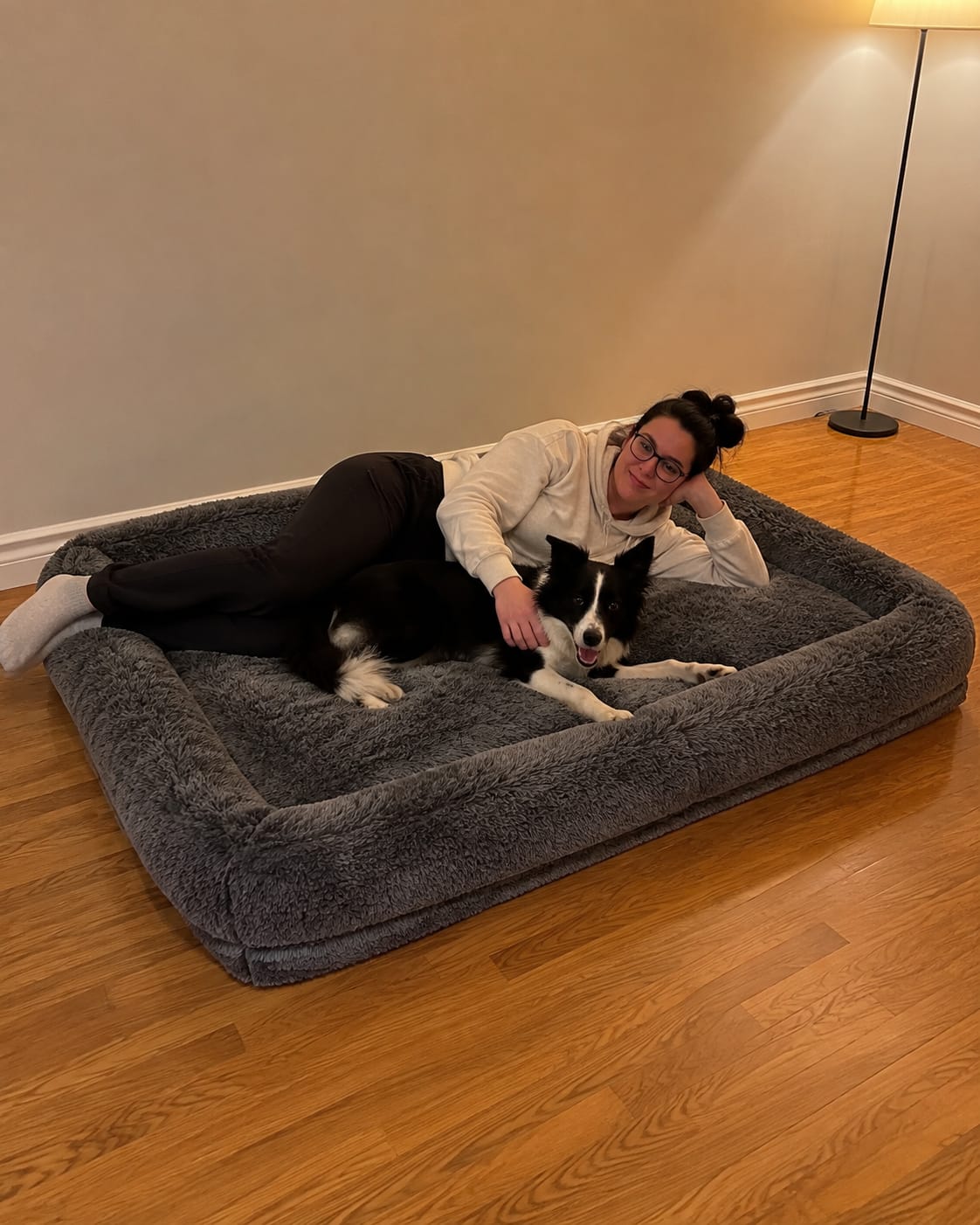Customer photo review of The Cloud Bed: Human-Sized Bed for You and Your Dog