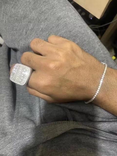 Customer photo review of 925 Sterling Silver Pass Diamond Tester Men Fashion Baguette Moissanite Iced Out Hip Hop Ring