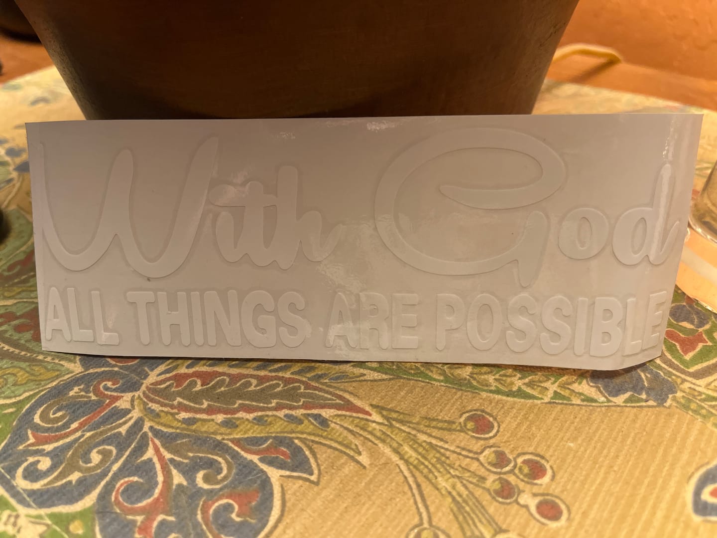 Customer photo review of Christianartworkshop God’s Limitless Power Car Sticker: With God All Things Are Possible Vinyl Decal