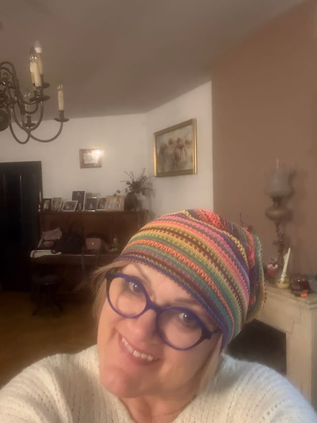 Customer photo review of Women Artsy Autumn Colorful Stripe Knitted Hat