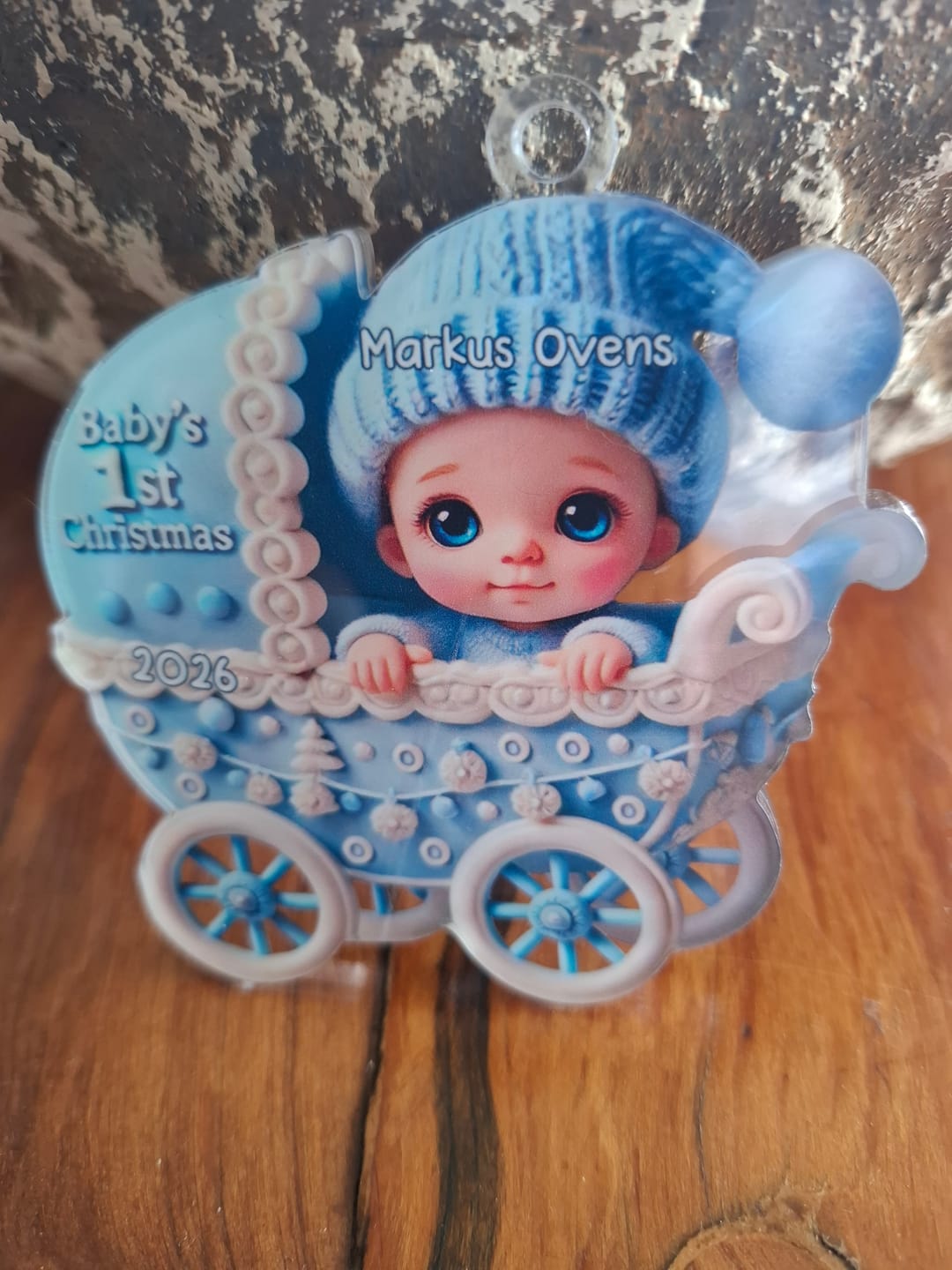 Customer photo review of Newborn Baby In Carriage Christmas Personalized Acrylic Ornament