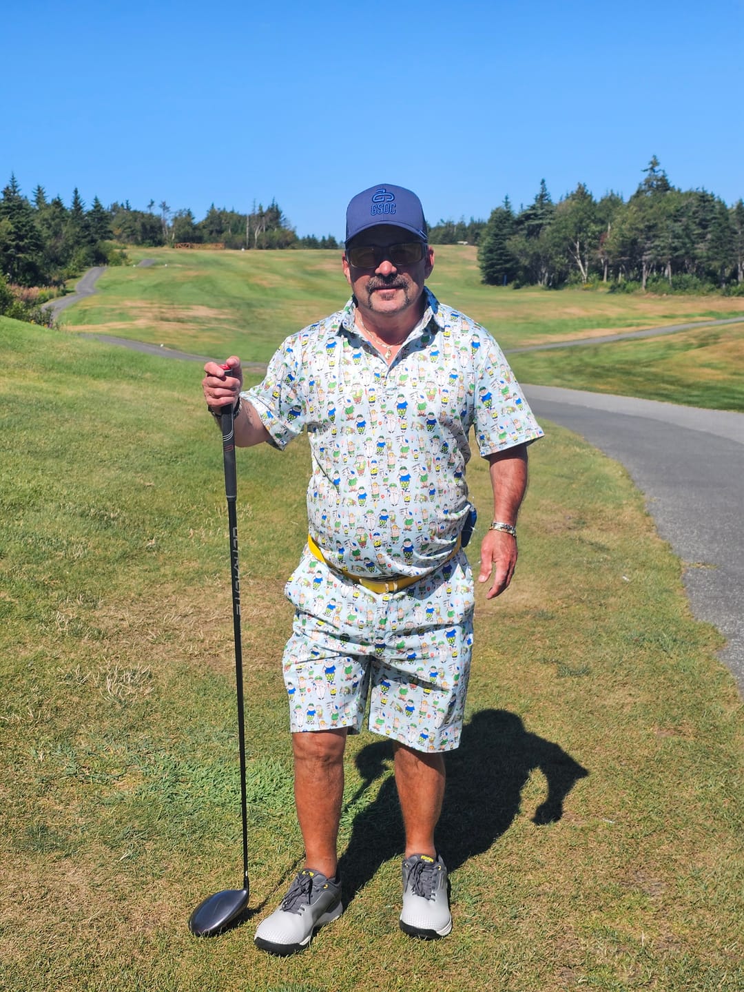 Customer photo review of Men's Golf Set Polo+Shorts  Gnome Garden Open Designer style Sam’s Weird Studio