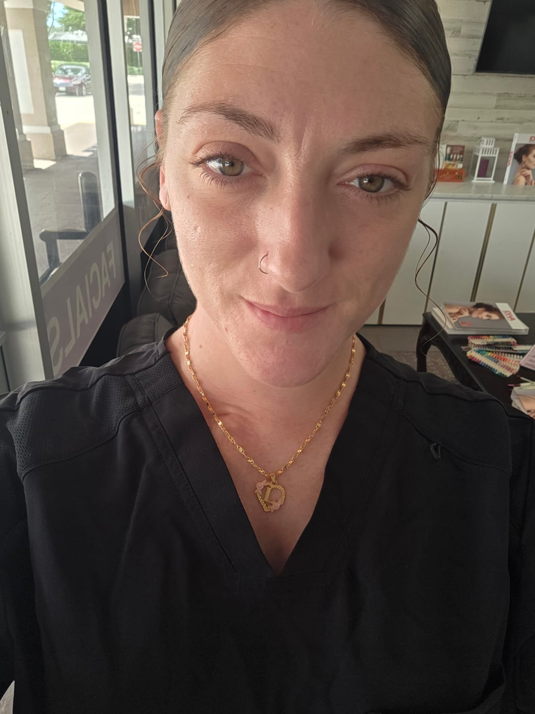 Customer photo review of Flower Initial Necklace w/ Clip Chain