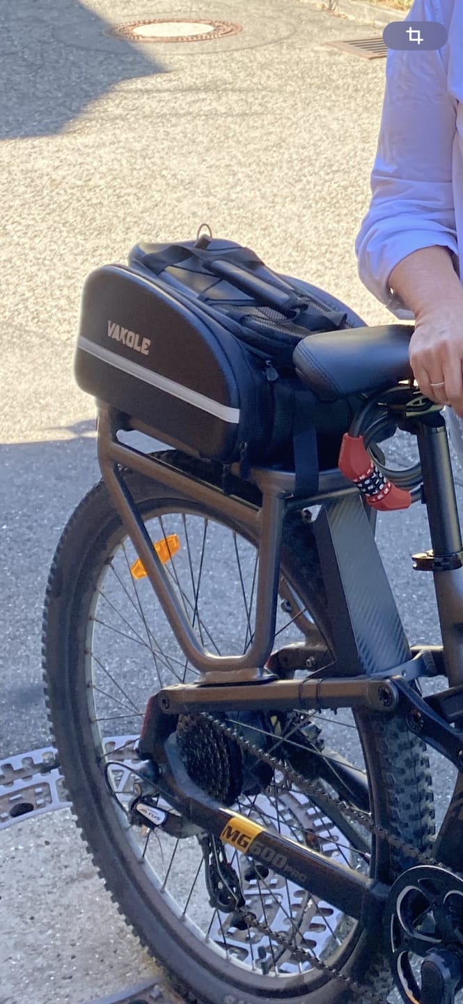 Customer photo review of Vakole Waterproof Bike Rack Bag With Large Capacity (17-35L)