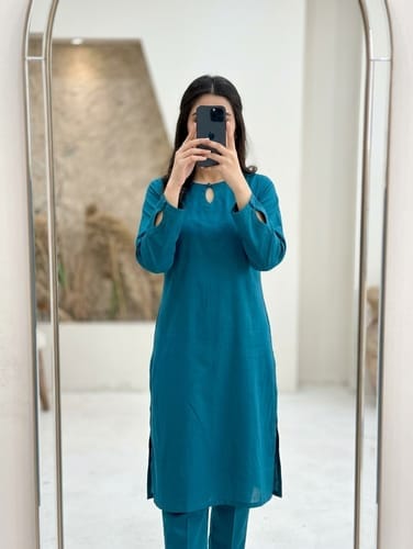 Customer photo review of GUL038 Eshal - Teal Blue Linen 2-Piece Set