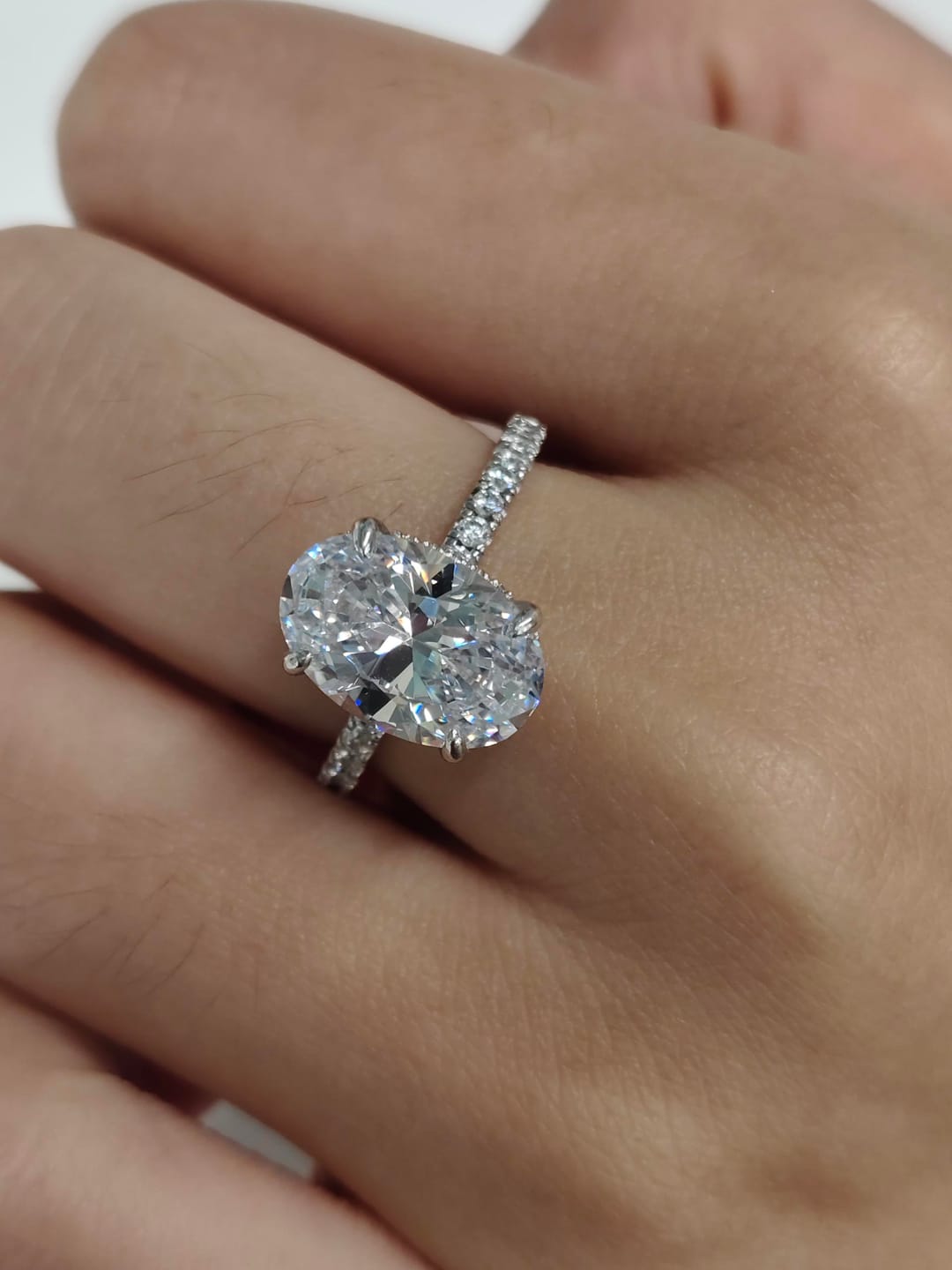 Customer photo review of S925 4.0Ct Oval Cut Classic Hidden Halo Pavé Engagement Ring Promise Ring