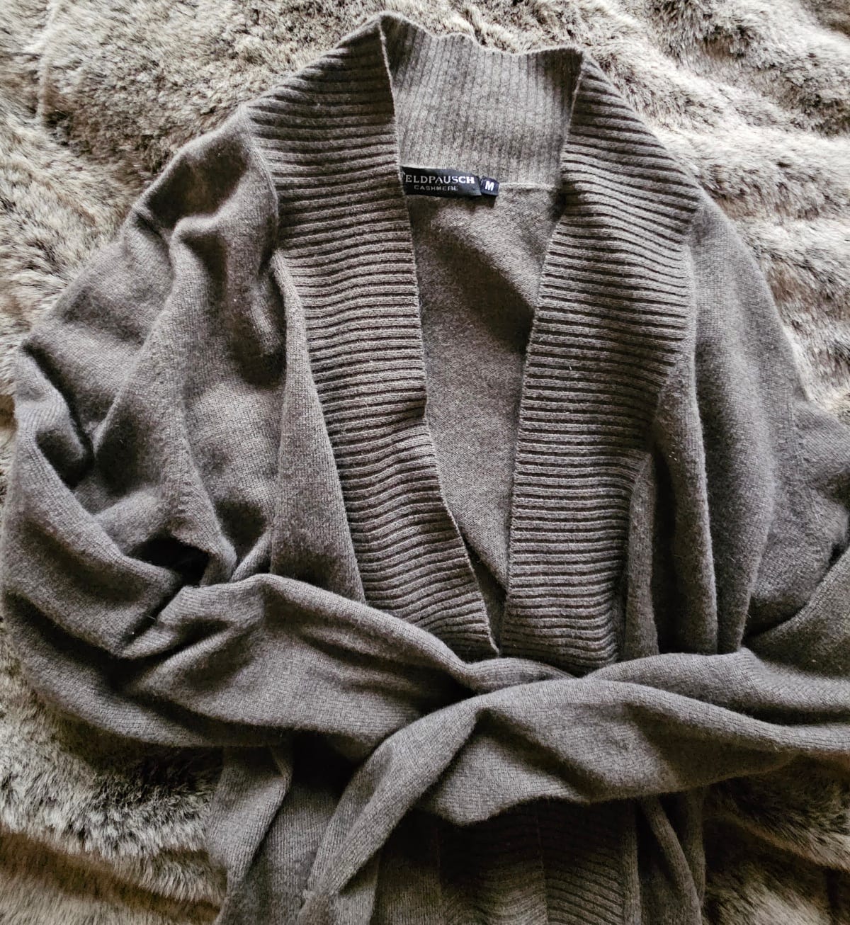 Customer photo review of Khaki Green Cashmere Edge to Edge Cardigan Medium