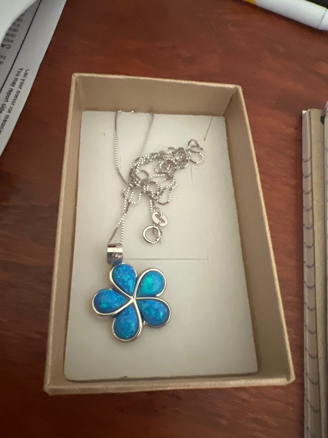 Customer photo review of Hawaiian Plumeria Flower Blue Opal Stone Pendant Necklace - 925 Silver