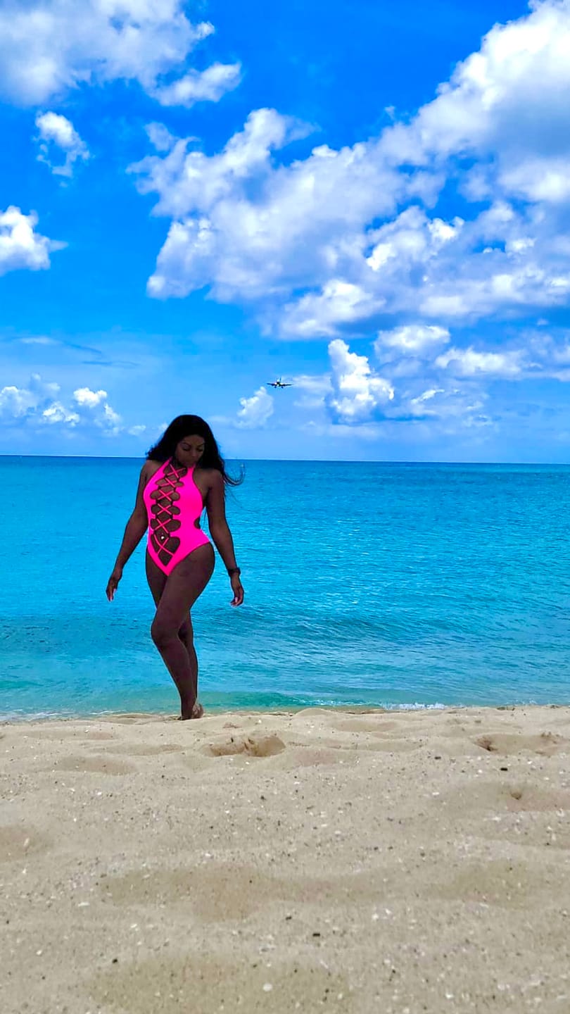 Customer photo review of Neon Tan Lines Plunge One Piece Swimsuit