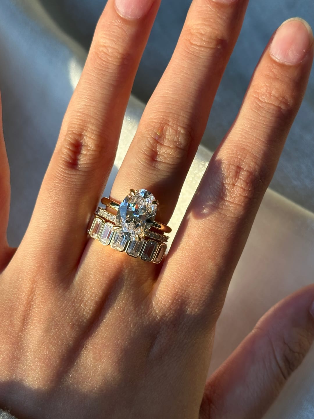 Customer photo review of S925 3PC Hidden Halo 4.5Ct Oval Cut Stackable Luxe Statement Ring Sets For Women