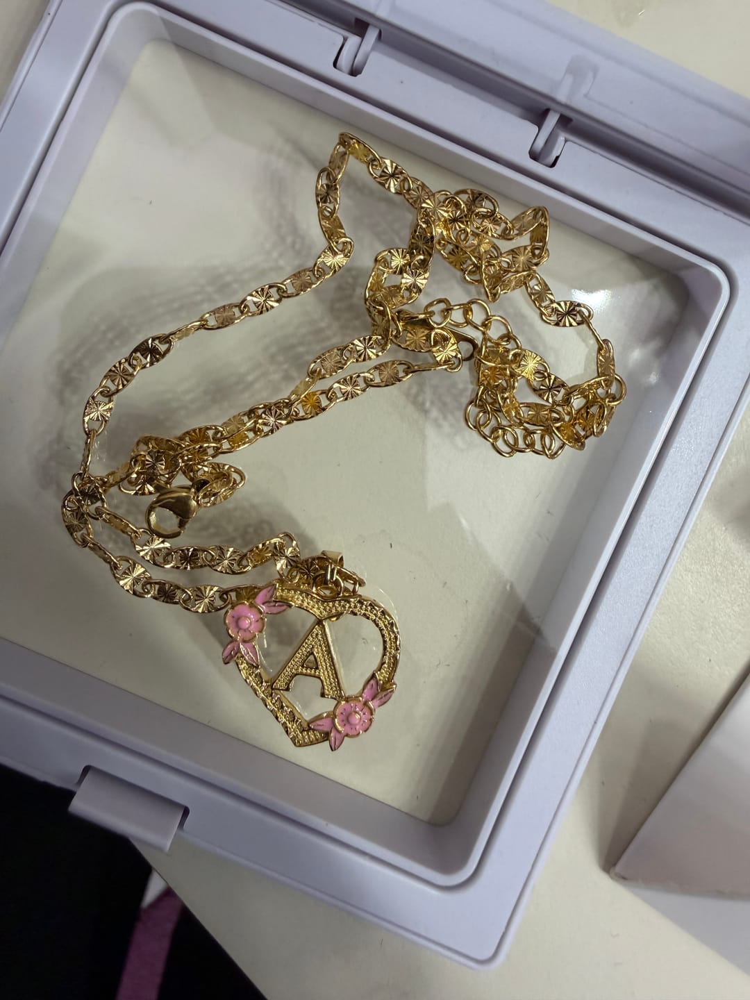 Customer photo review of Flower Initial Necklace w/ Clip Chain