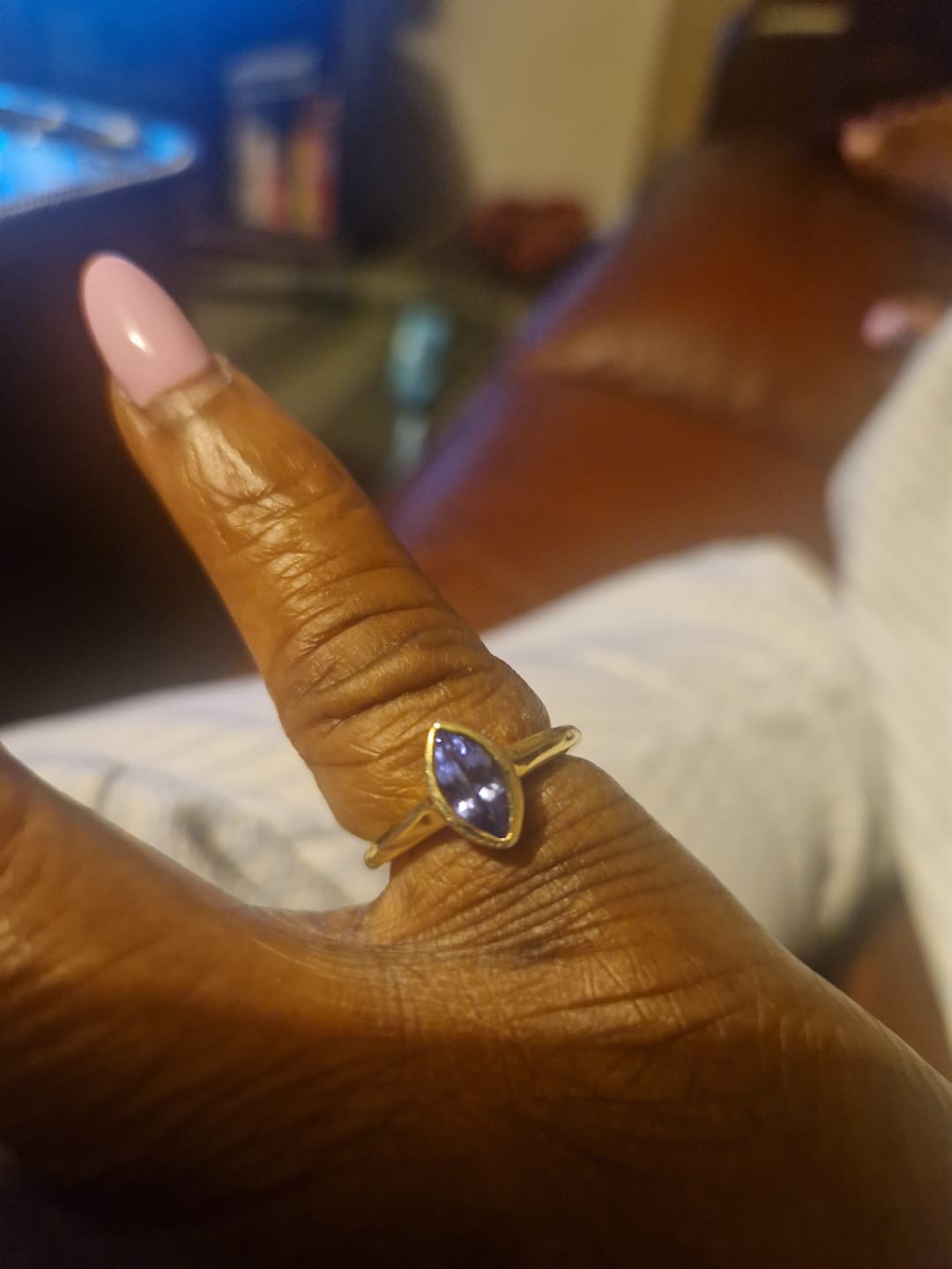 Customer photo review of Surf Moon Ring with Tanzanite