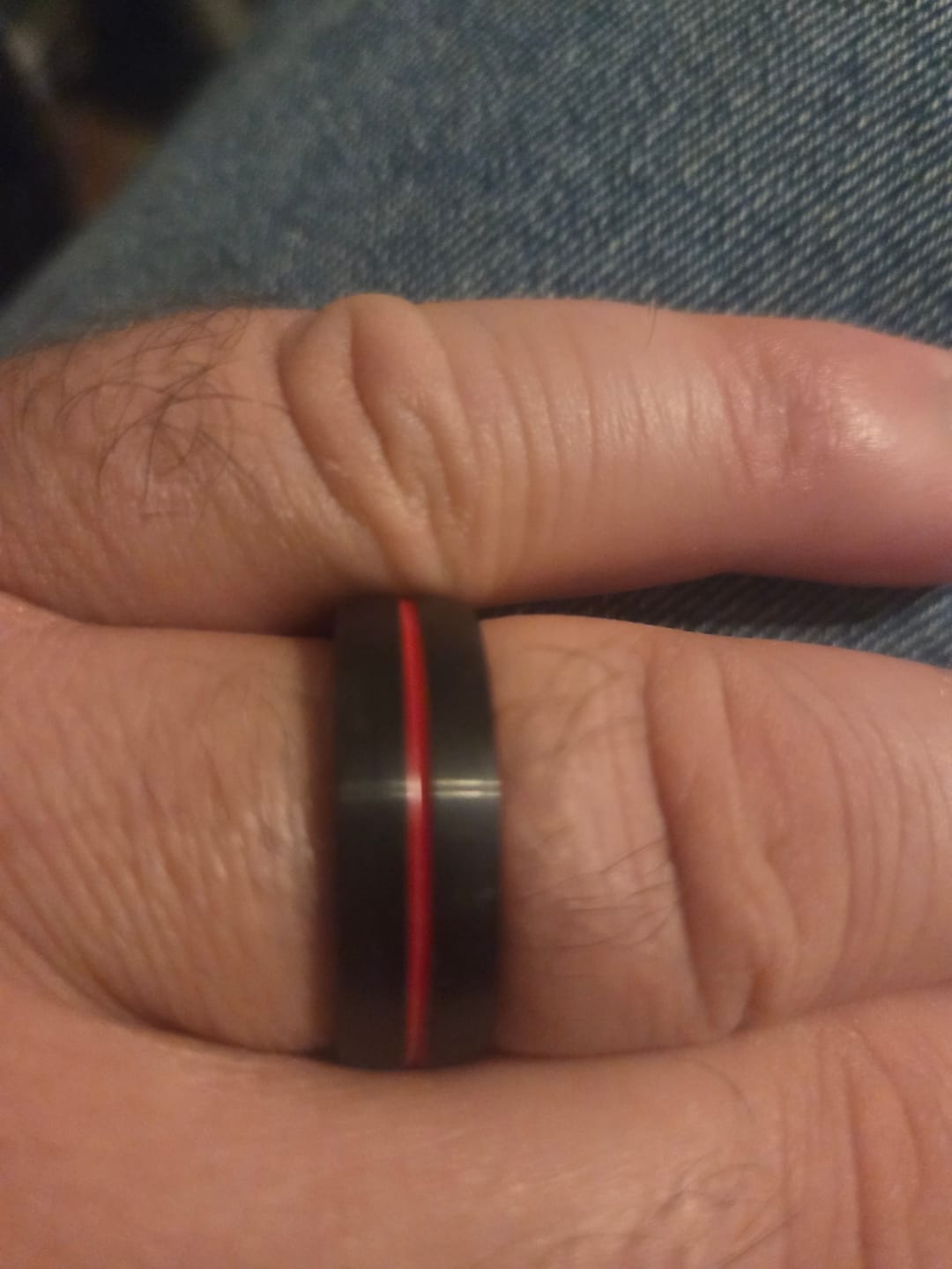 Customer photo review of DEMON | Red Ring, Black Tungsten Ring, Red Groove, Domed