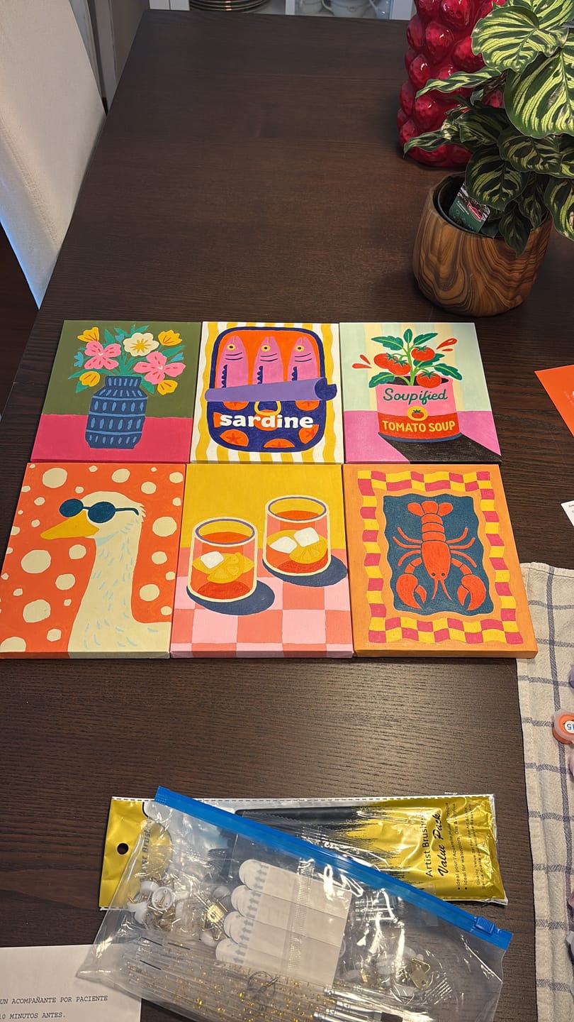 Customer photo review of 6 Mini Paintings - Lobster & Sardines Set