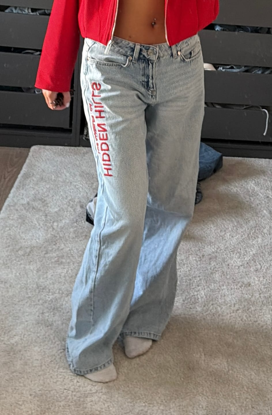 Customer photo review of RED EMBROIDERED LOGO JEANS