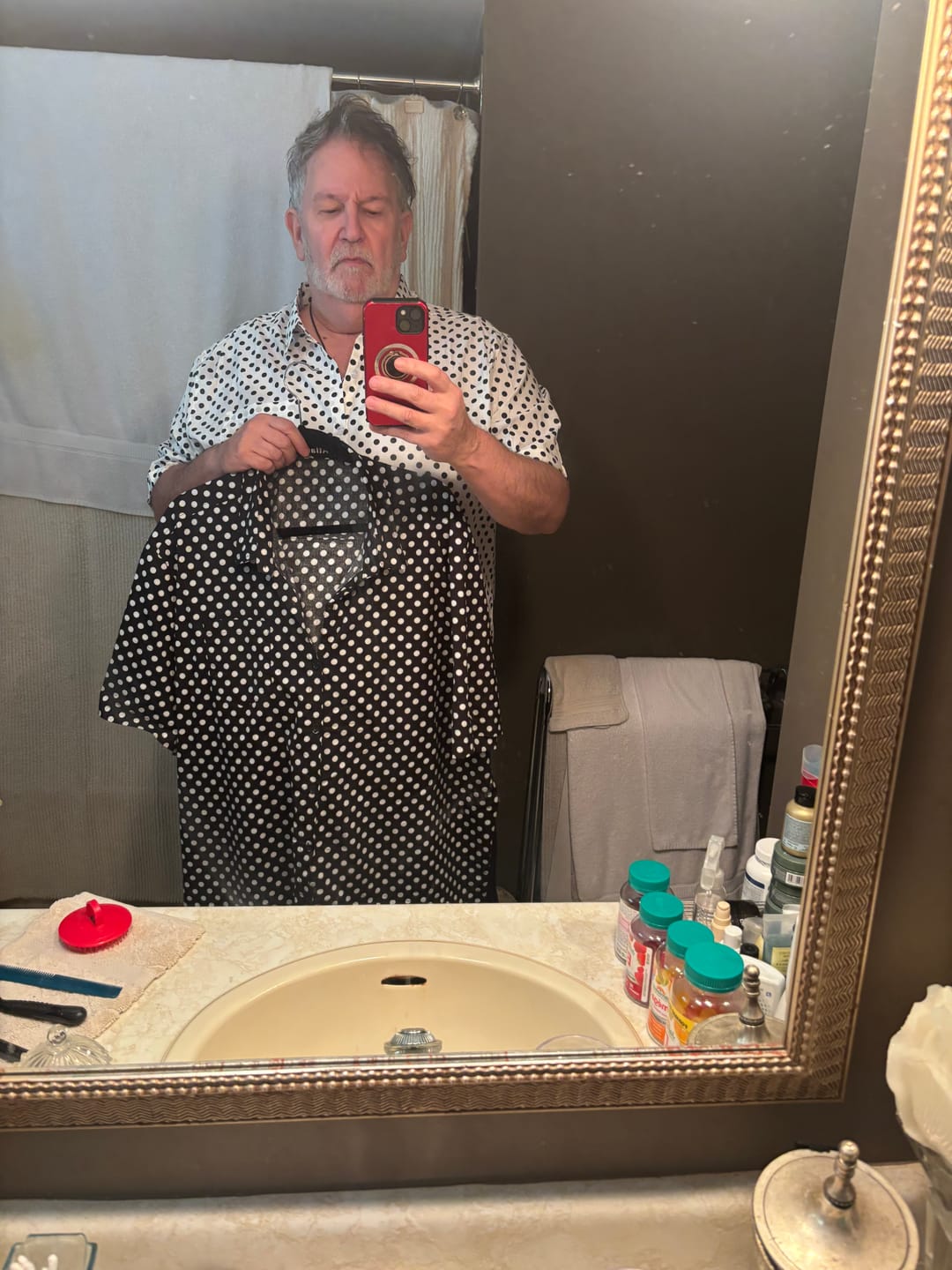 Customer photo review of Men's Cotton Casual Polka Dot Summer White Pocket Short Sleeve Shirt