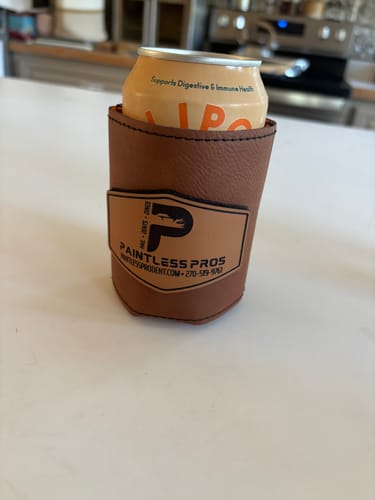 Customer photo review of Custom Leather Patch Koozies