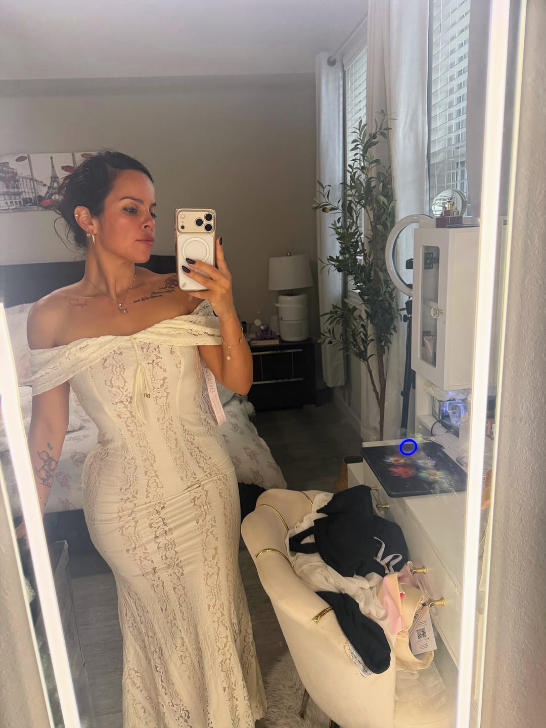 Customer photo review of Lunessa Lace Off Shoulder Maxi Dress - Cream White