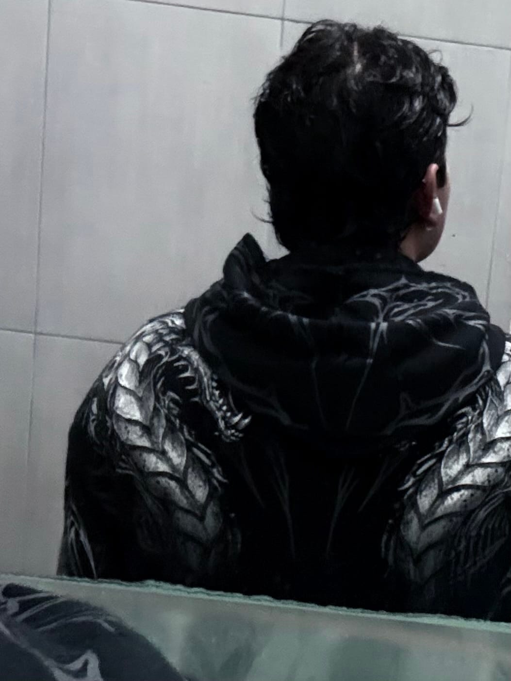 Customer photo review of TARNISHED LEVIATHAN OVERSIZED ZIP-UP HOODIE