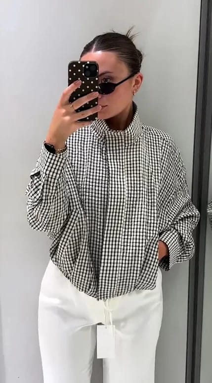 Customer photo review of Zoe Plaid Bomber Jacket