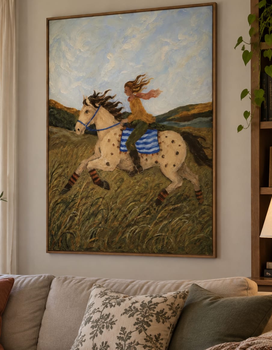 Customer photo review of Meadow Run-Spotted Horse Rider Painting
