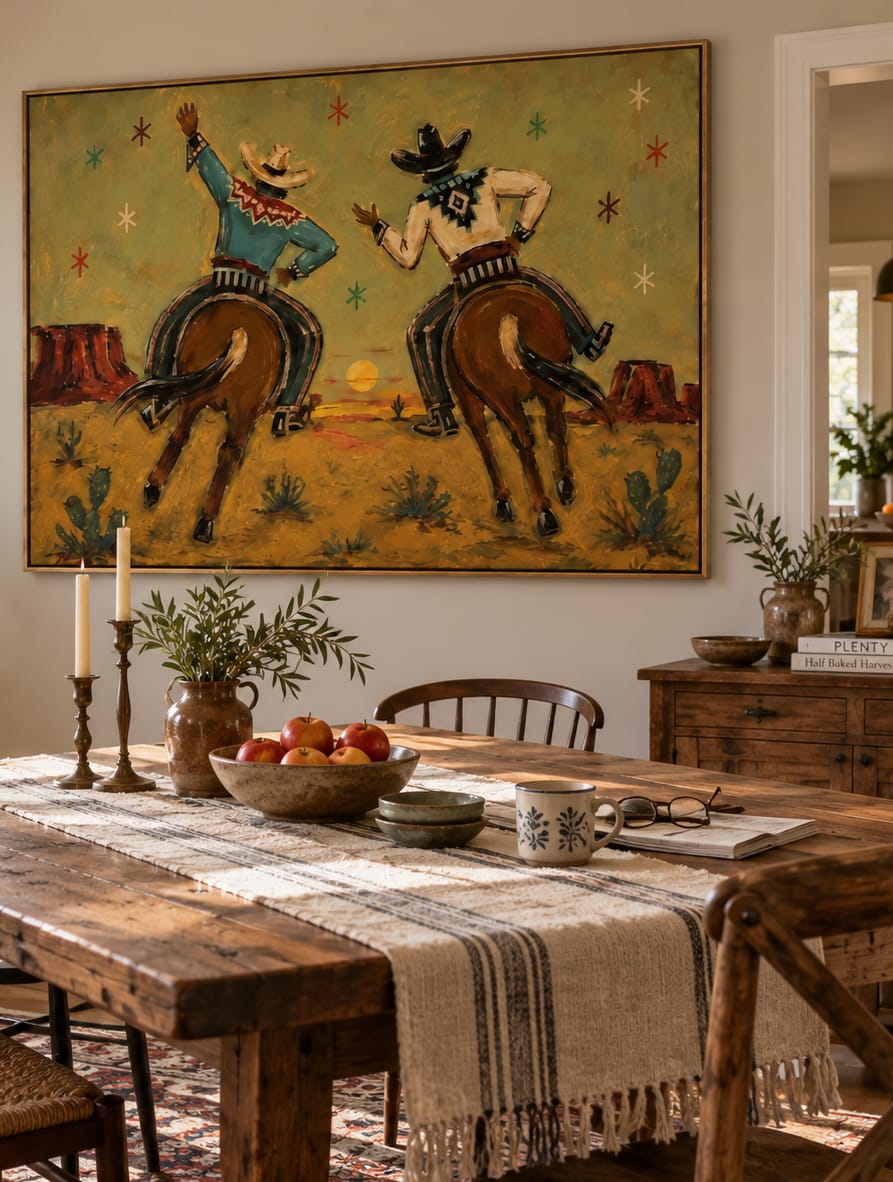 Customer photo review of Sunset Trail-Two Cowboy Horse Painting