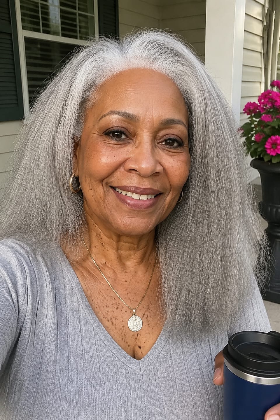 Customer photo review of Luvwin 4C Edges Salt & Pepper More Salt Highlight Front Glueless Yaki Straight Wig