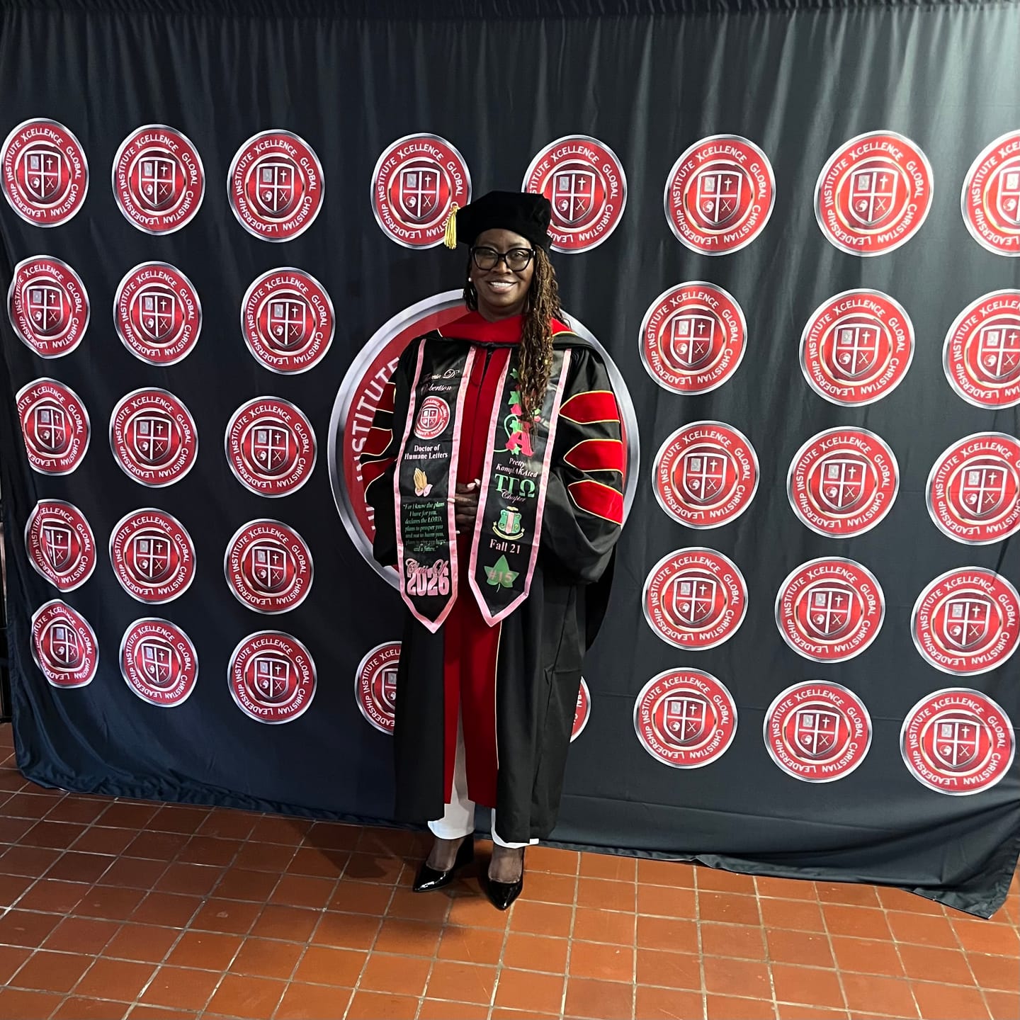 Customer photo review of Personalized Alpha Kappa Alpha Graduation Stole Black Stylized Letter School And Org Style Theresa Robertson