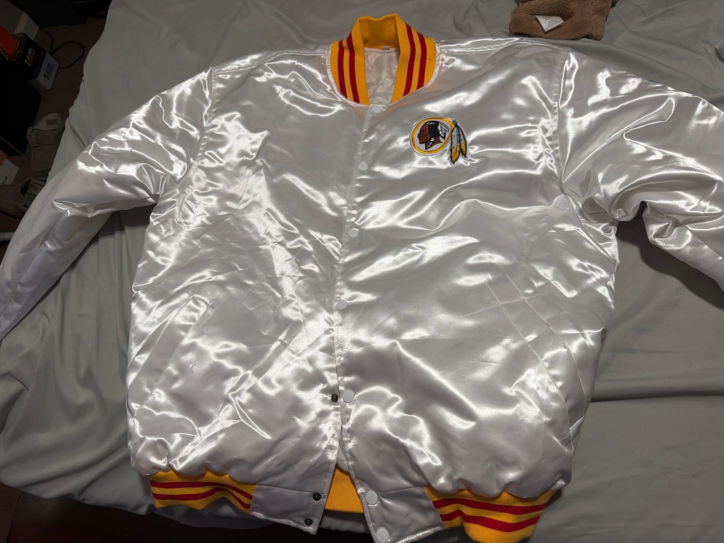 Customer photo review of Redskins Throwback Satin Bomber – (Pre order Ships in 2-4 weeks)