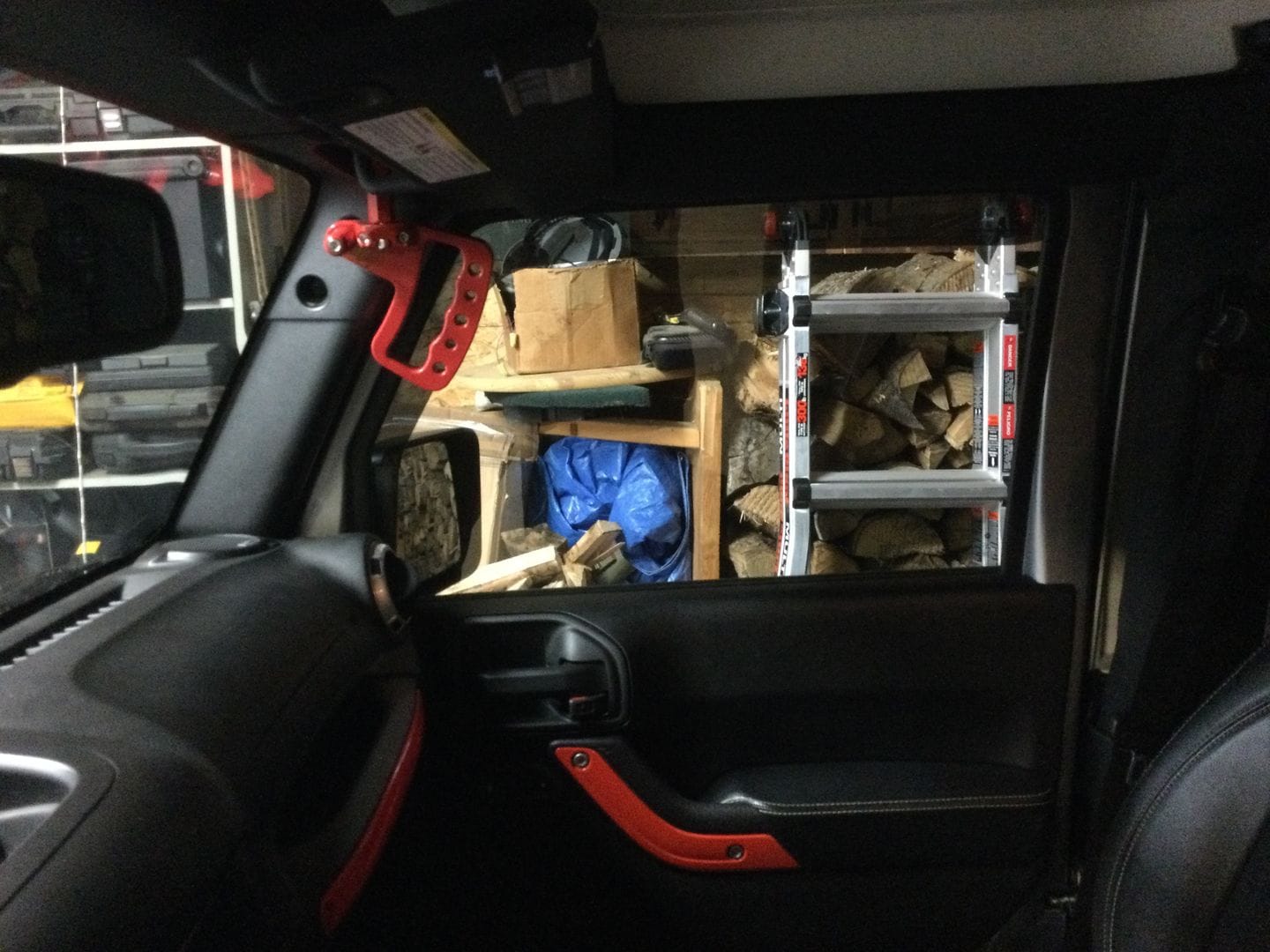 Customer photo review of Aluminum Grab Handle - Front / Rear / Black / Red for 11-18 Jeep Wrangler JK/ JKU