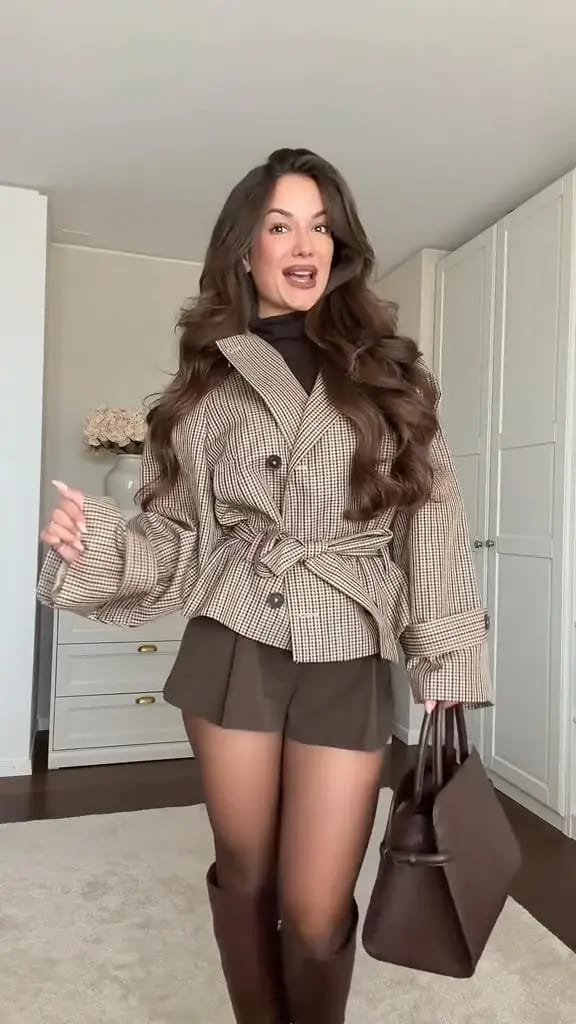 Customer photo review of Erica Plaid Belted Trench Coat
