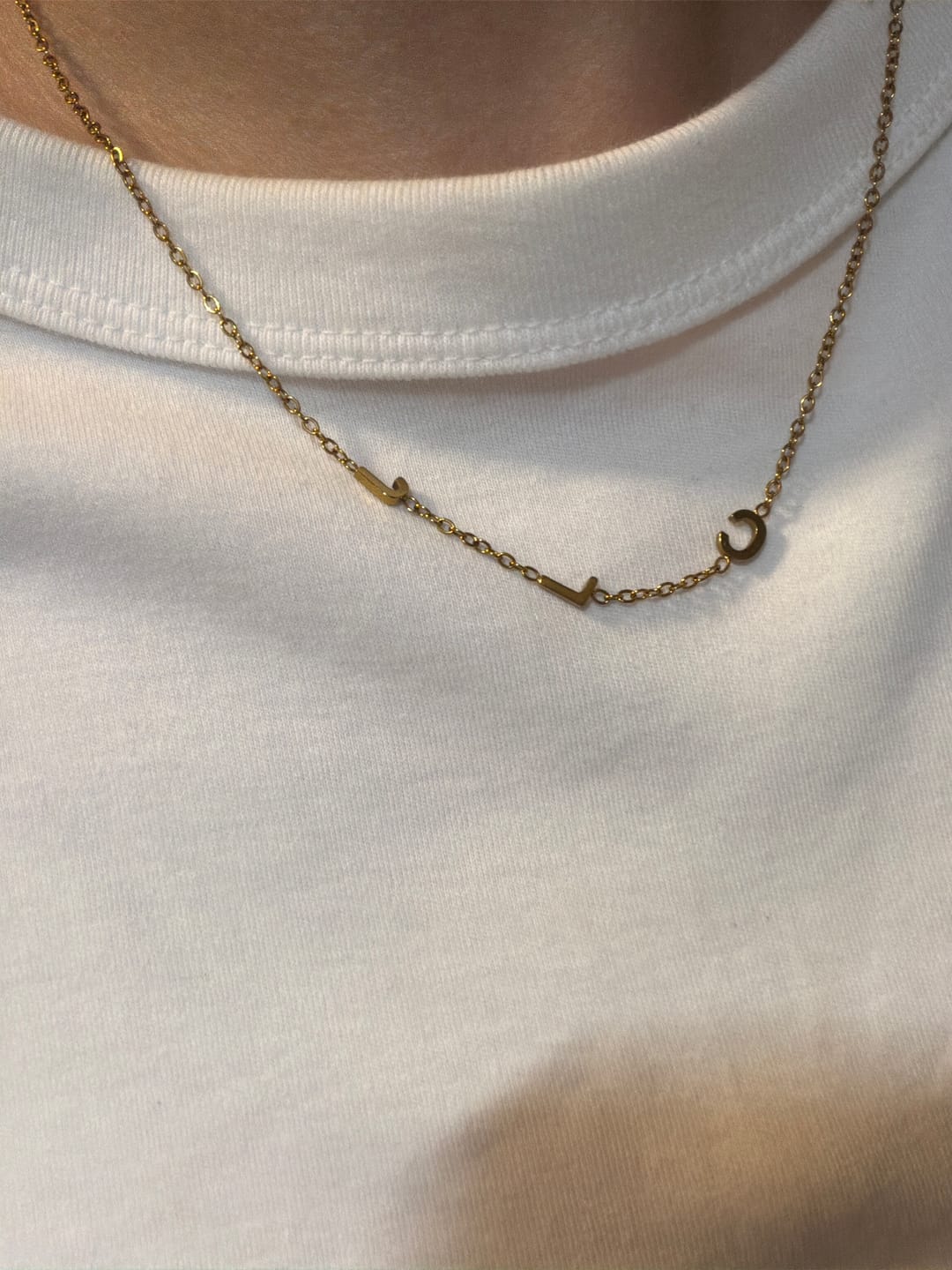 Customer photo review of Custom Sideways Initial Necklace